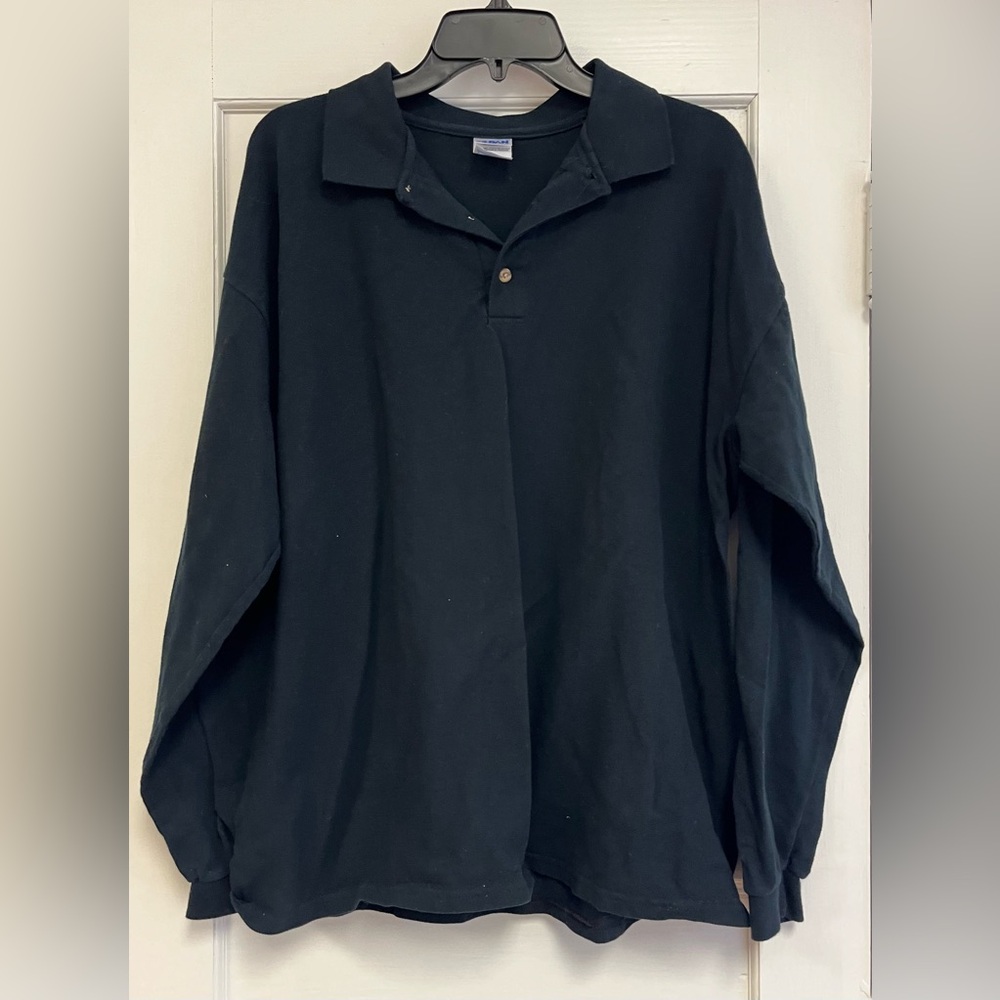Gildan ultra cotton polo shirt men’s long sleeve L Black